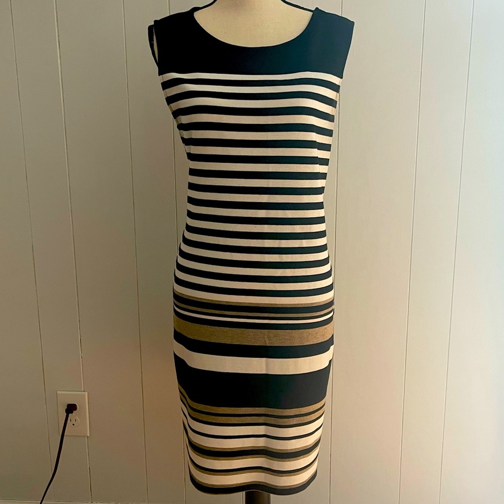 Comfy Summer Dress with With Black White and Tan Stripes